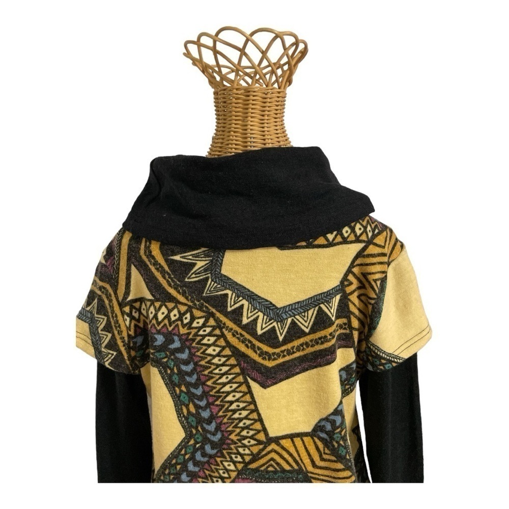 Addie Geo Print Cowl Neck Layered Sweater Dress Tunic L - Picture 4 of 13